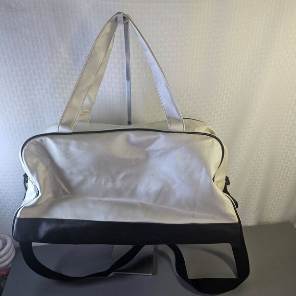 Retro White & Black Shoulder Tote Bag With "01-01-00" Print Zipper Closure Y2K - Picture 7 of 10